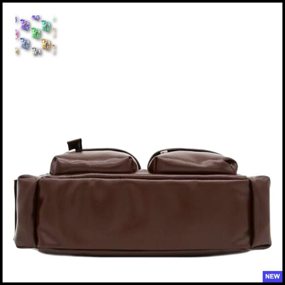 Glossy Faux Leather Shoulder Bag Multi Pocket Baguette Style Adjustable Strap - Picture 5 of 6